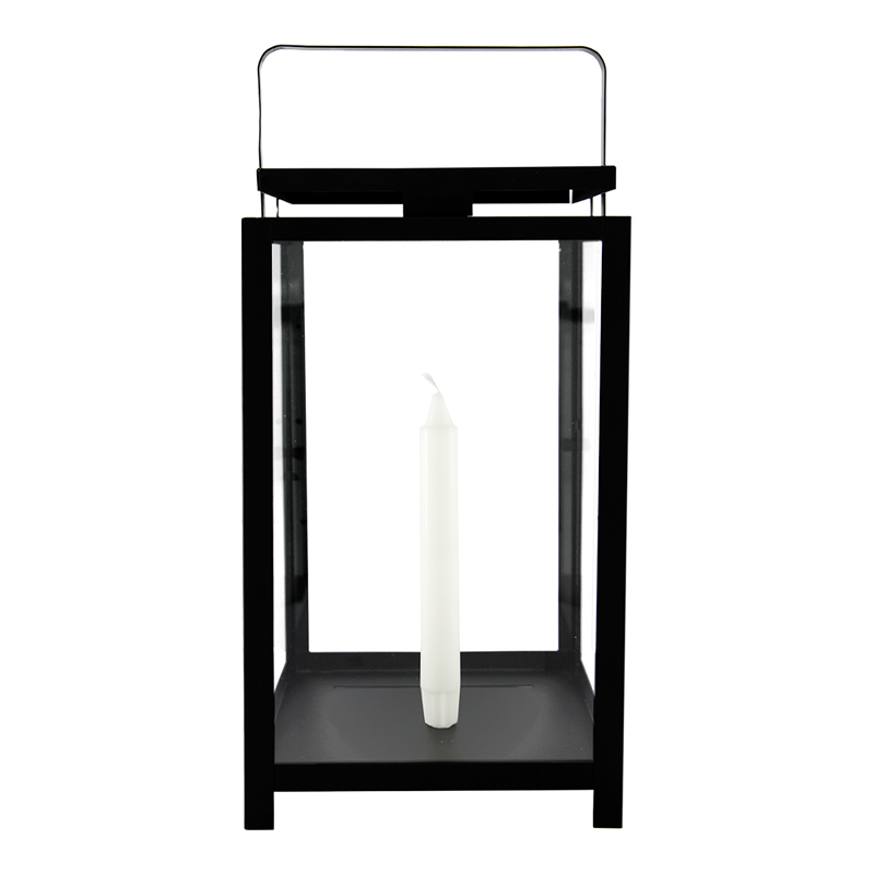 Felinar pentru lumanare candelabru ERNST, h42 cm, metal/sticla, negru