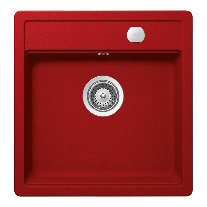 Chiuveta bucatarie Schock Mono N-100S Cristadur Rouge 490 x 510 mm cu sifon automat, granit, montare pe blat, rosu