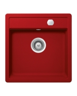 Chiuveta bucatarie Schock Mono N-100S Cristadur Rouge 490 x 510 mm cu sifon automat, granit, montare pe blat, rosu